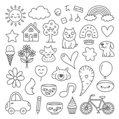 Set of cute doodle on white background. Hand drawn abstract doodle isolated on white background.