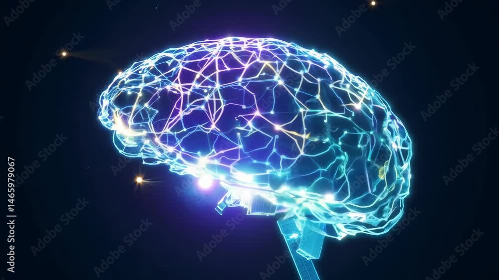 Poster neural network ai brain connections futuristic visualization in 4k.