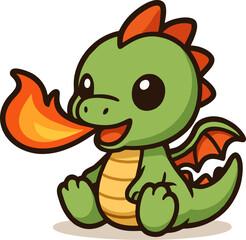 A simple 3D render of a cute baby dragon blowing a small flame