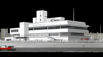 Monochrome modern architecture illustration of city buildings ag