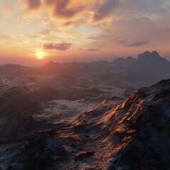 Sunset over mountainous landscape