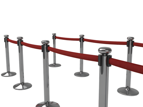Elegant silver stanchions with red ropes formally displayed for vip access and special events