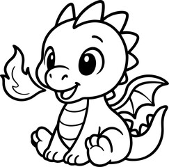 A plush toy version of a cute baby dragon breathing a tiny flame