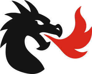 A flat design vector illustration of a dragon breathing fire