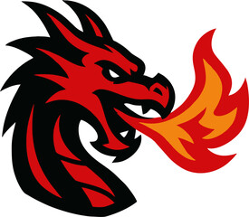 A 2D cartoon-style illustration of a dragon breathing fire