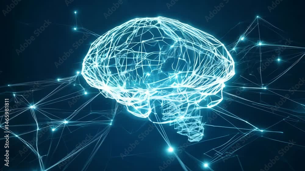 Poster artificial intelligence brain network connection abstract concept. neurons linked to brain. machine 