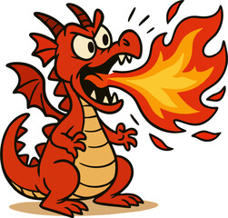 A modern mascot logo design of a dragon breathing fire