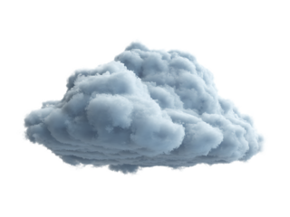 Isolated fluffy cloud graphic element with a soft blue color and realistic texture ideal for design