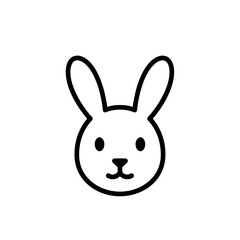 Minimalist Rabbit Head Icon, Simple Line Art Illustration