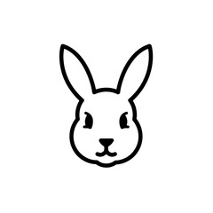 Minimalist Rabbit Head Icon: Black and White Outline