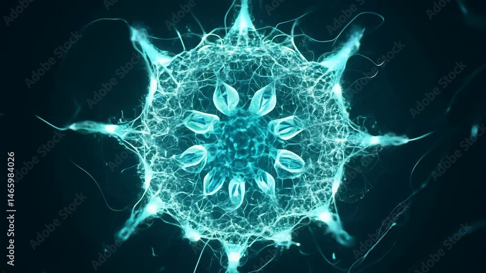 Poster abstract microscopic structure - cell division, neural network, science visual in 4k.