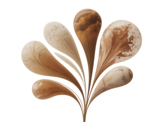 Abstract stylized flower composed of organic petal shapes and earth toned gradient textures in artistic design