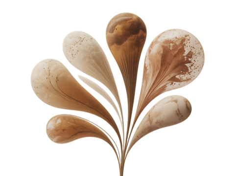 Abstract stylized flower composed of organic petal shapes and earth toned gradient textures in artistic design