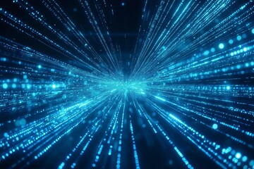 Blue digital light burst in motion creating a high-tech futuristic tunnel effect