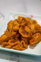 A plate of delicious crispy jasmine pork from Hengxian County, Guangxi, China
