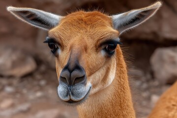 Obraz premium Vicuña portrait displaying its soft wool and elegant features.