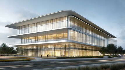 Obraz premium Modern office architecture glass building exterior showcasing in