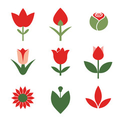Rose flower color vector icon set