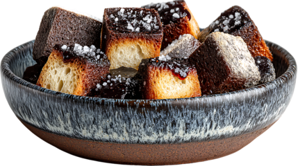 Sweet Bread Cubes with Glaze and Salt in Bowl