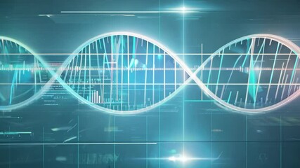 Abstract DNA Double Helix with Digital Technology Overlay in 4K. - Powered by Adobe