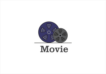 vintage movie reel logo with text on white background