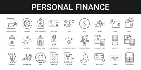 Personal Finance Icon Set Collection
