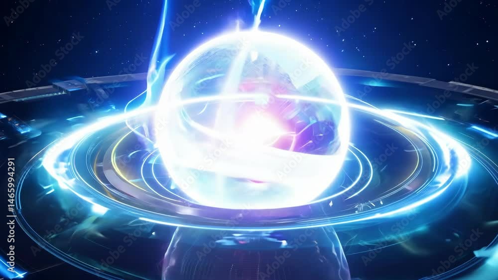 Poster abstract energy orb sci-fi core power source loop in 4k.