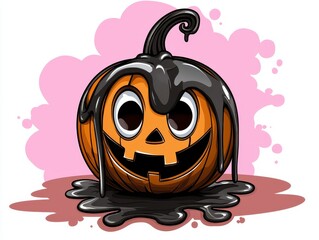 Melting Pixel Art Halloween Pumpkin with Dripping Gooey Substance