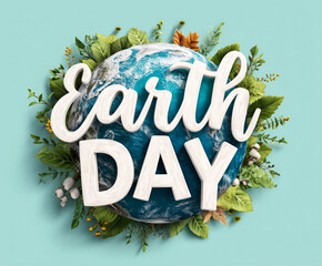 Earth Day celebration with globe surrounded by greenery and vibrant leaves, symbolizing environmental awareness and nature conservation