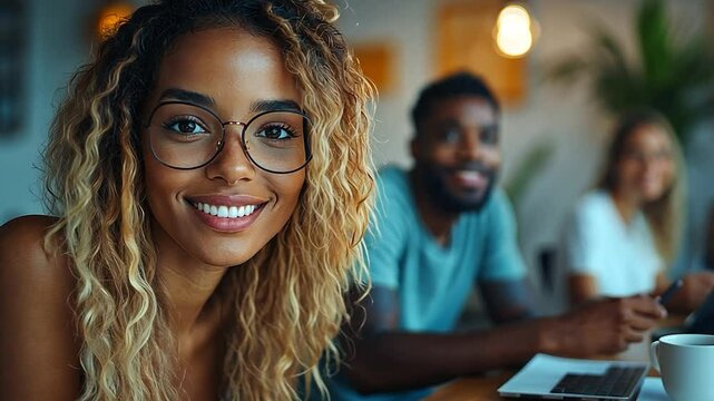 Confident Young Woman Smiling in a Coworking Space
