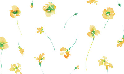 水彩画。水彩タッチの黄色い花ベクターイラスト。黄色い花のフレーム素材。春の花。Watercolor painting. Yellow flower vector illustration with watercolor touch. Yellow flower frame material. Spring flowers.