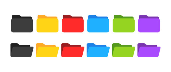 Flat design folder icons set and colorful open folder icons