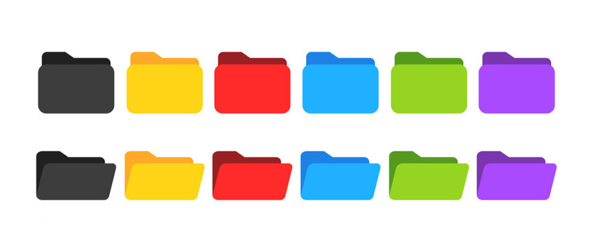 Flat design folder icons set and colorful open folder icons