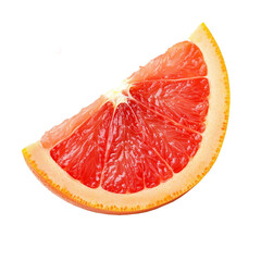 Sweet juicy grapefruit slice isolated on transparent background. Piece of delicious red grapefruit and orange. Cut out image.