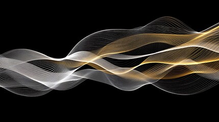 Abstract wavy lines of gold and white on black background
