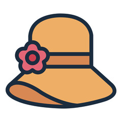 wide hat filled line icon with flower accent
