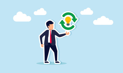 Businessman showing continuous symbol, illustration of efforts in finding ideas for business innovation