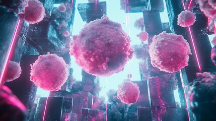 Abstract spheres in a futuristic environment