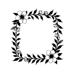 Elegant floral frame design with blossoming blooms and stylized foliage elements