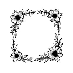 Floral elegance: A charming black and white botanical frame, suitable for designs