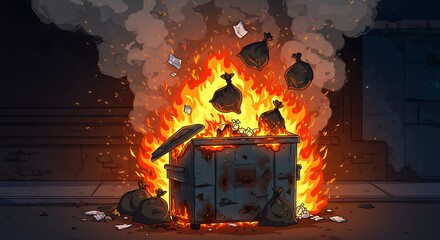 Burning Dumpster Illustration