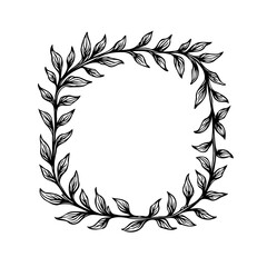Botanical frame illustration with leafy branches forming square design element