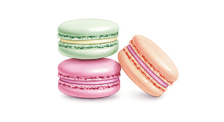 Stack of Watercolor Macarons on Transparent Background