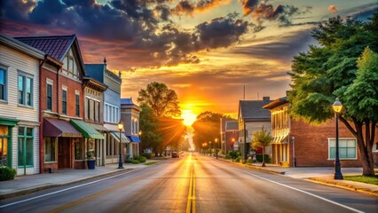 Quaint Main Street at Sunset, rural life, America,  rural life, America, small town