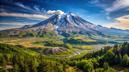 Naklejka premium Mt St Helens on a clear summer day,, scenic view, nature photography