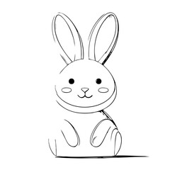 Happy Bunny Outline Drawing – Simple Black and White Rabbit Illustration for Kids