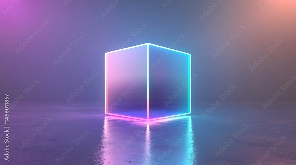 Poster neon cube in a studio setting