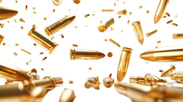 A Dynamic Burst of Golden Bullets in Motion with a Striking Black Background