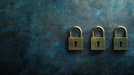 Fototapeta premium Three padlocks with keyholes on a dark, textured background