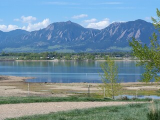Scenic spring view of Boulder reservoir and the Flatirons, Colorado © Ted